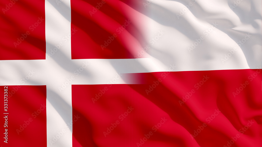 Fototapeta premium Waving Poland and Denmark Flags