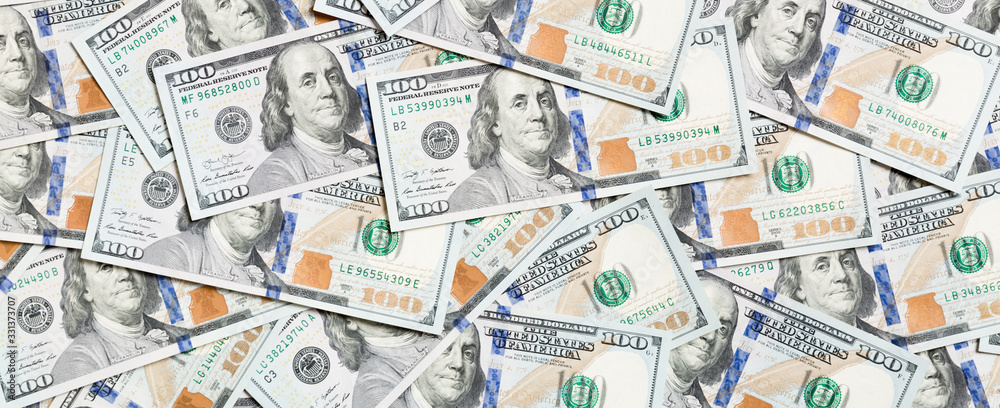 Top view of American money background. Pile of dollar cash. Paper banknotes concept Top view of American money background. Pile of dollar cash. Paper banknotes concept