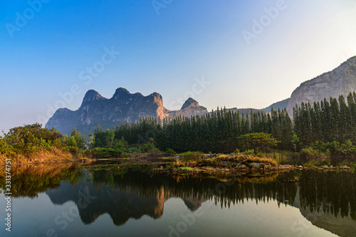 Beautiful view of landscape with reflection on lake at Khao e bid