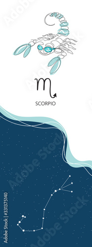 Zodiac background. Constellation Scorpio. The element of water.