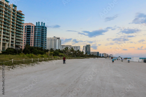 Miami, USA - October 20, 2019: Amazing Sandy Beach with the City View © Dave