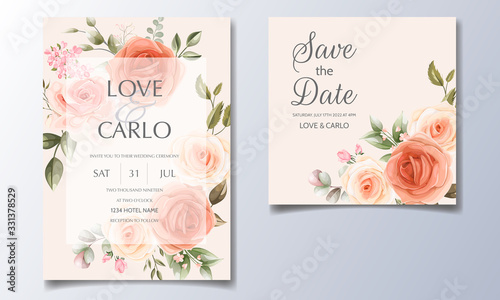 Fotografia Wedding invitation card set template with beautiful floral frame