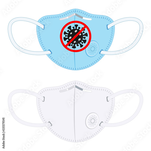 Medical respirator with stop coronavirus sign, antiviral defense sign, caution coronavirus, public health risks, coronavirus danger. Concept of a coronavirus outbreak, viruses, disease. Vector image
