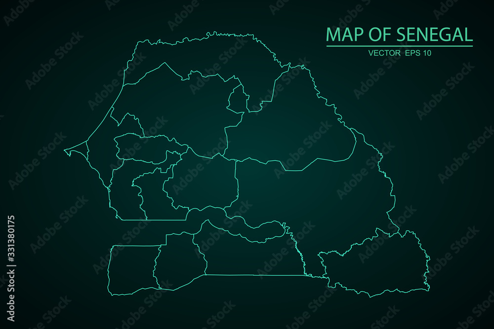 Obraz premium Map of Senegal, A Map of the country of Senegal, High Detailed Blue Map of Senegal isolated on white background. Vector illustration eps 10. - Vector