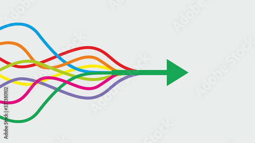Vector illustration. Colorful lines intertwined in arrow. Dimensions 16:9. The way forward. photo