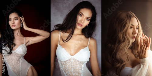 Portrait of beautiful asian sexy girl with long hair using as background woman sexy beauty fashion people model concept.