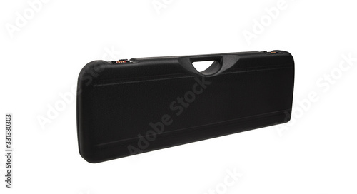 Black plastic hard case for transporting and storing weapons. Gun container isolate on a white background.