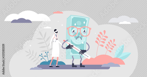 Health care crash concept, flat tiny person vector illustration