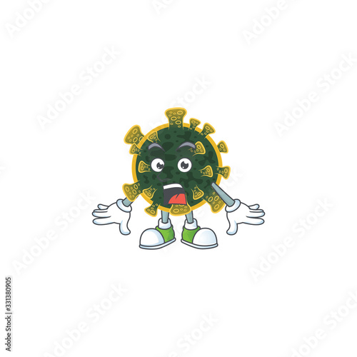 A mascot design of new coronavirus making a surprised gesture
