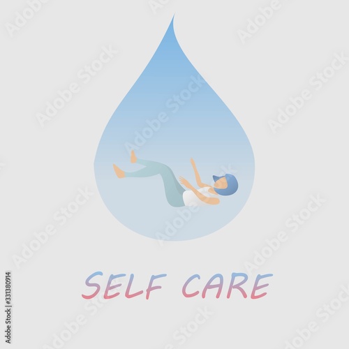 self care and self compassion concept,The woman is sad and feel weak,In the tear drops,Vector illustration.
