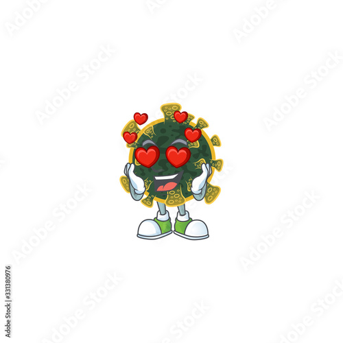Romantic new coronavirus cartoon character with a falling in love face