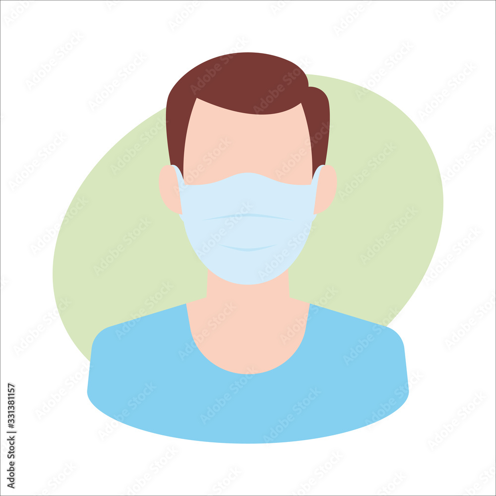 Vector man with medical face mask. Isolated on white background.