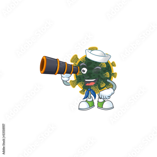New coronavirus in Sailor cartoon character design with binocular