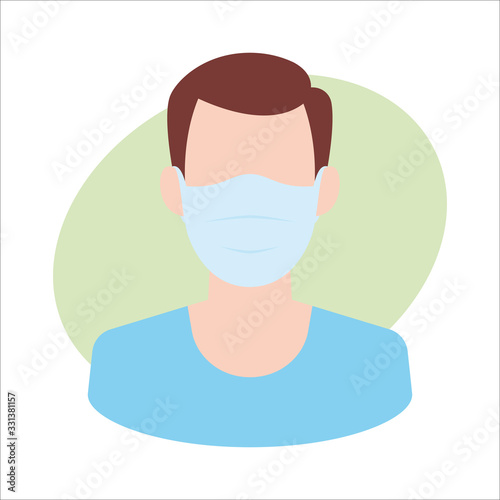 Vector man with medical face mask. Isolated on white background.