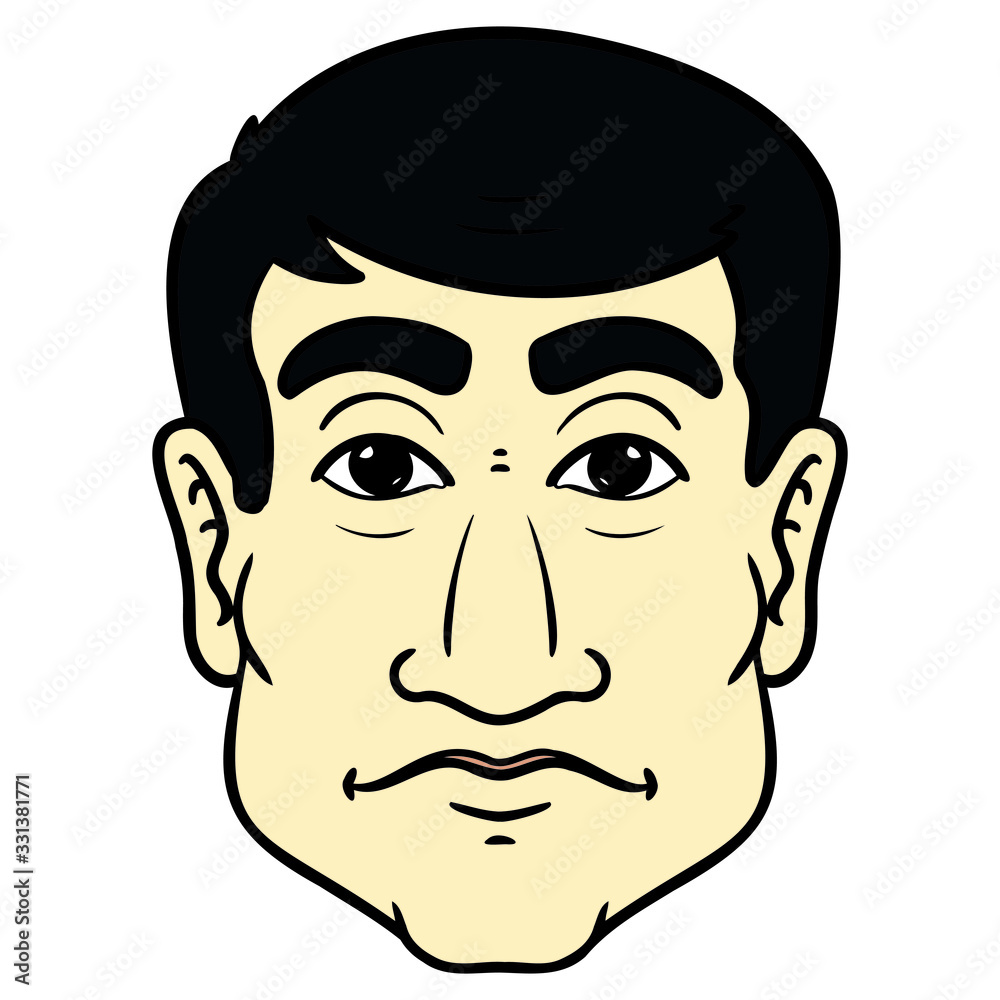Face of a Japanese. Illustration, avatar, yellow, asian, almond eyes.