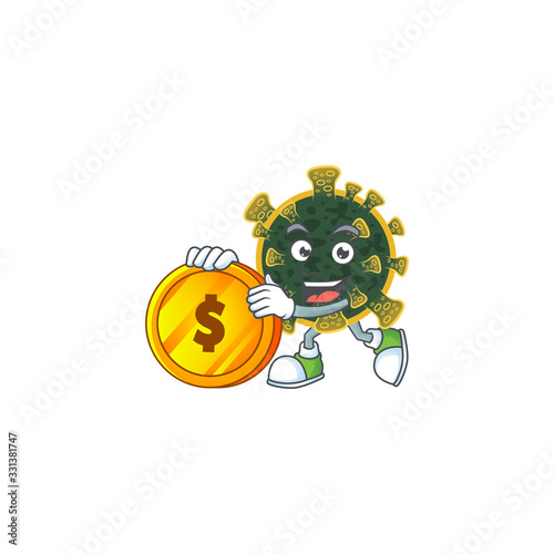 mascot cartoon character style of new coronavirus showing one finger gesture
