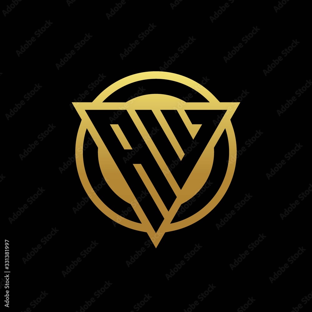 AW logo monogram with triangle shape and circle rounded isolated on gold colors AW logo monogram with triangle shape and circle rounded isolated on gold colors