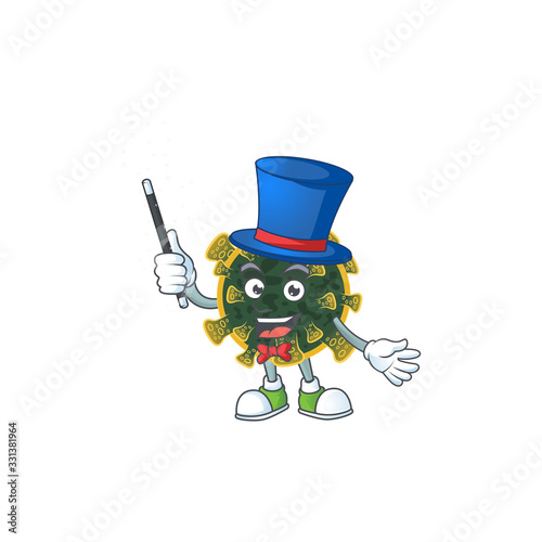 Charming new coronavirus cartoon design performance as a Magician style