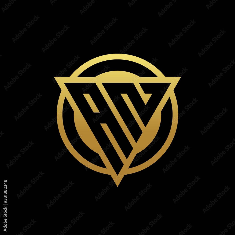 AN logo monogram with triangle shape and circle rounded isolated on gold colors AN logo monogram with triangle shape and circle rounded isolated on gold colors