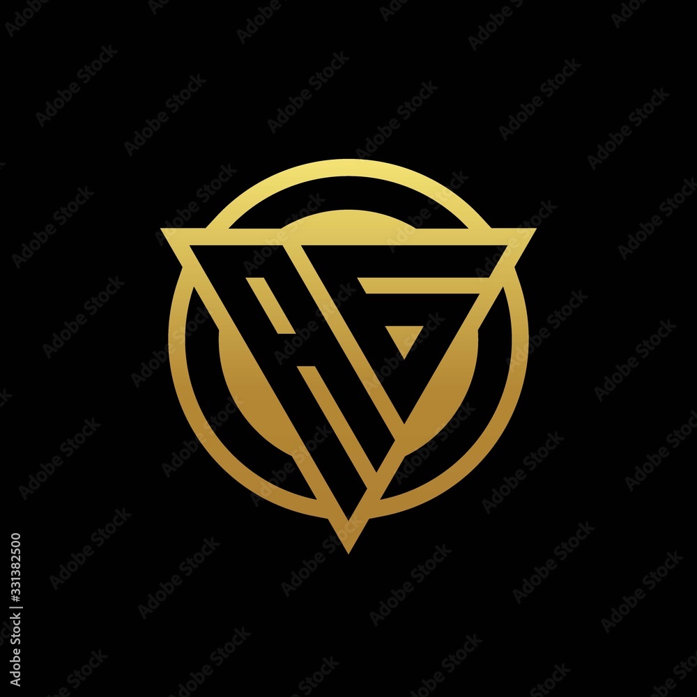 AG logo monogram with triangle shape and circle rounded isolated on gold colors AG logo monogram with triangle shape and circle rounded isolated on gold colors