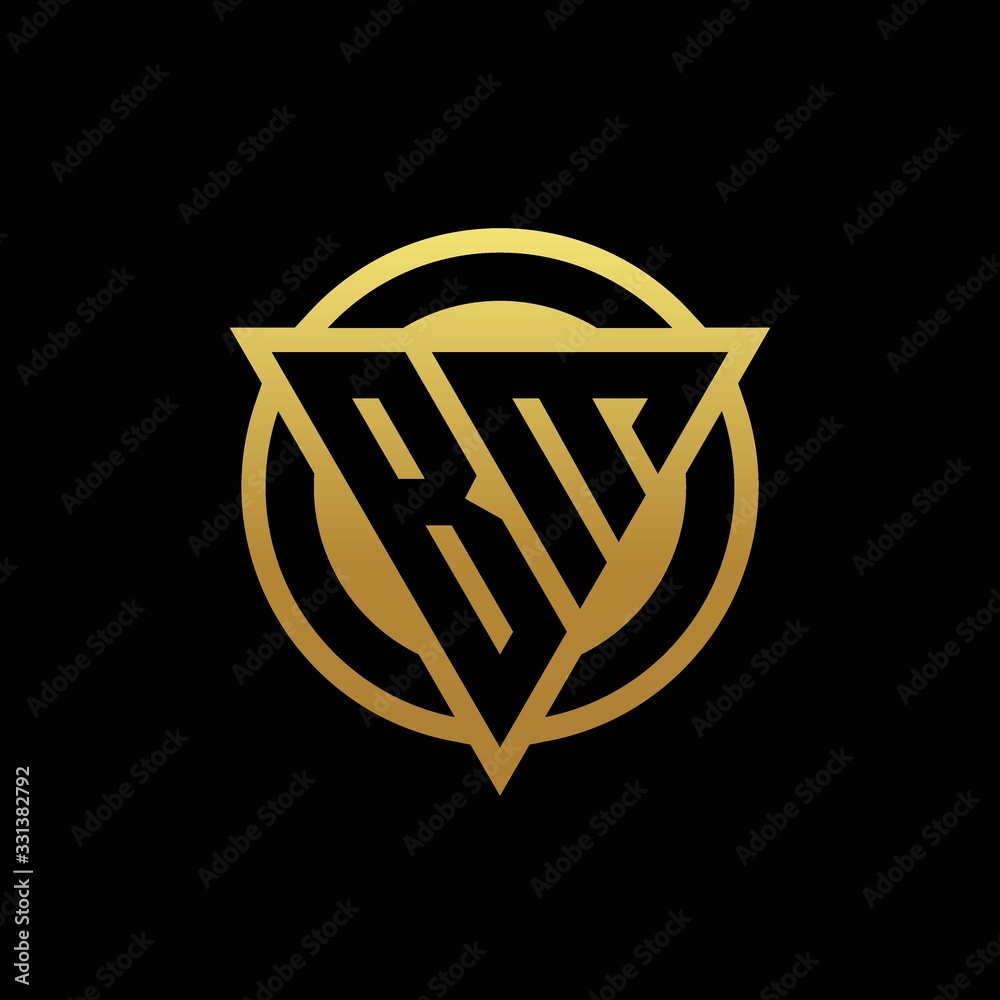 BM logo monogram with triangle shape and circle rounded isolated on gold colors BM logo monogram with triangle shape and circle rounded isolated on gold colors