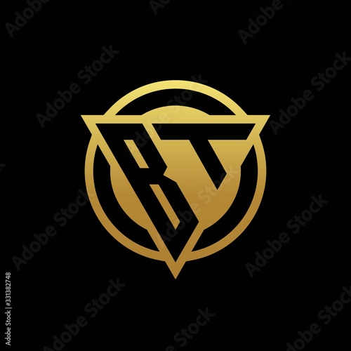 BT logo monogram with triangle shape and circle rounded isolated on gold colors