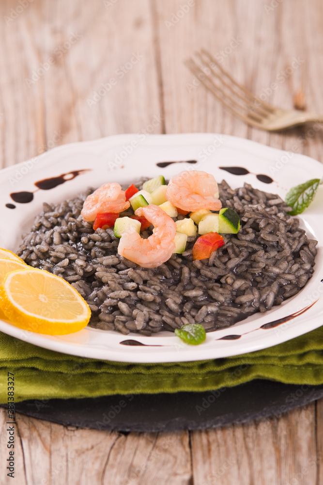 Squid ink risotto.	