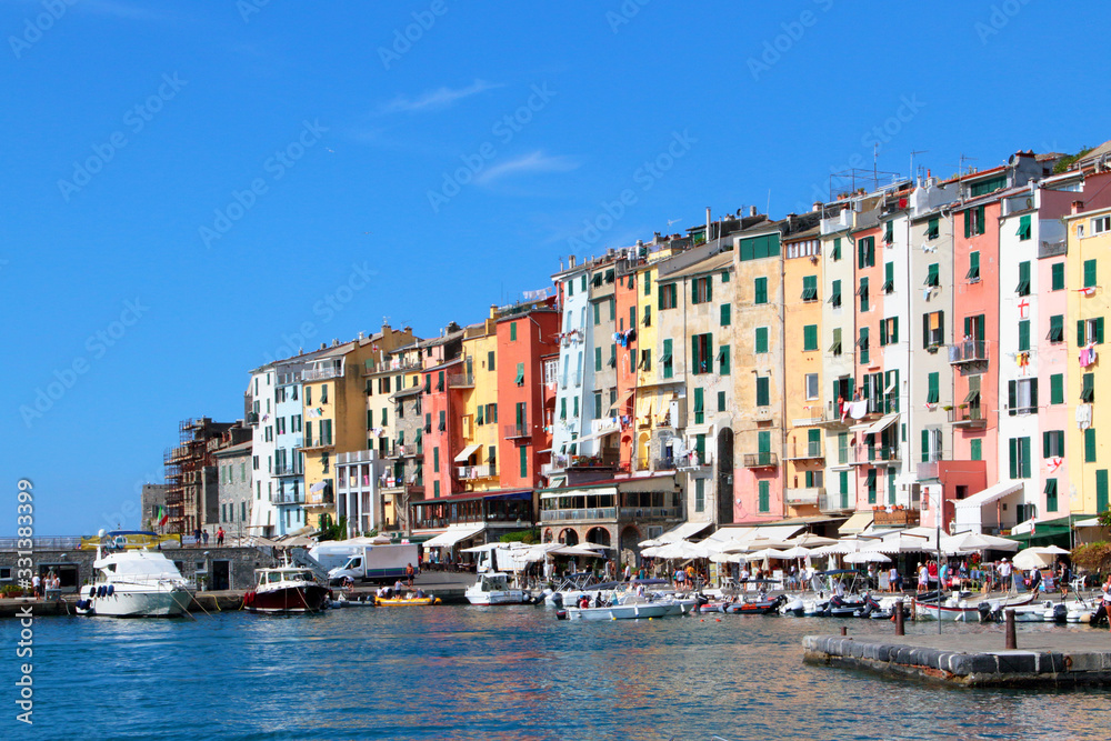 cityscape of porto venere village with colorful buildings in italy