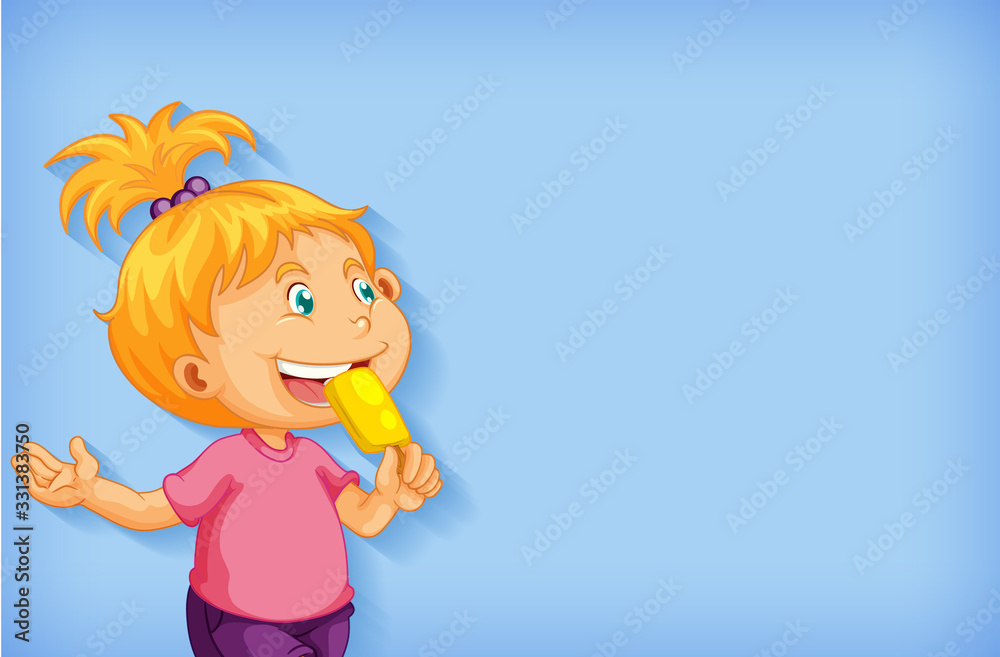 Background template design with girl eating popsicle Background template design with girl eating popsicle
