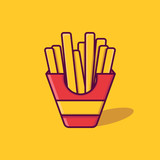 French fries Icon Illustration. Fast Food Collection. food Cartoon Style Suitable for Landing Web Pages, Banners, Stickers, Backgrounds.