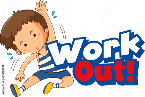 Font design for word work out with kid doing exercise