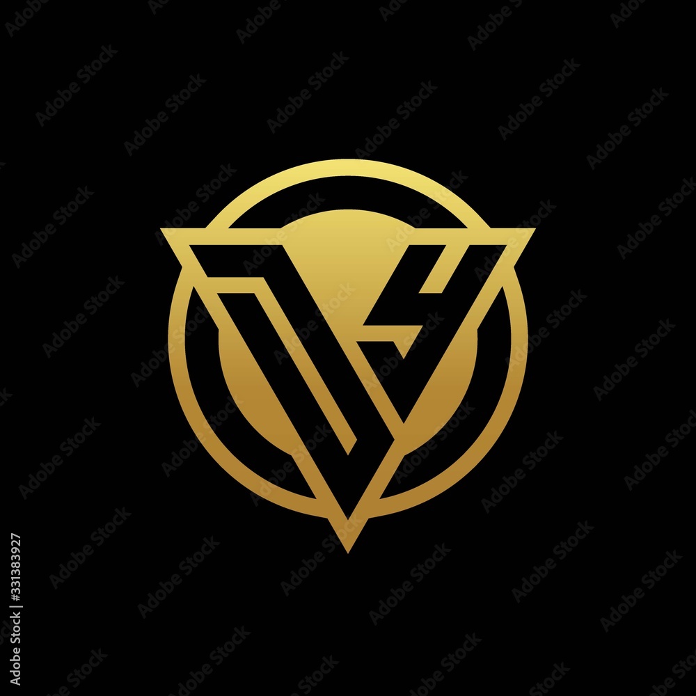DY logo monogram with triangle shape and circle rounded isolated on gold colors DY logo monogram with triangle shape and circle rounded isolated on gold colors