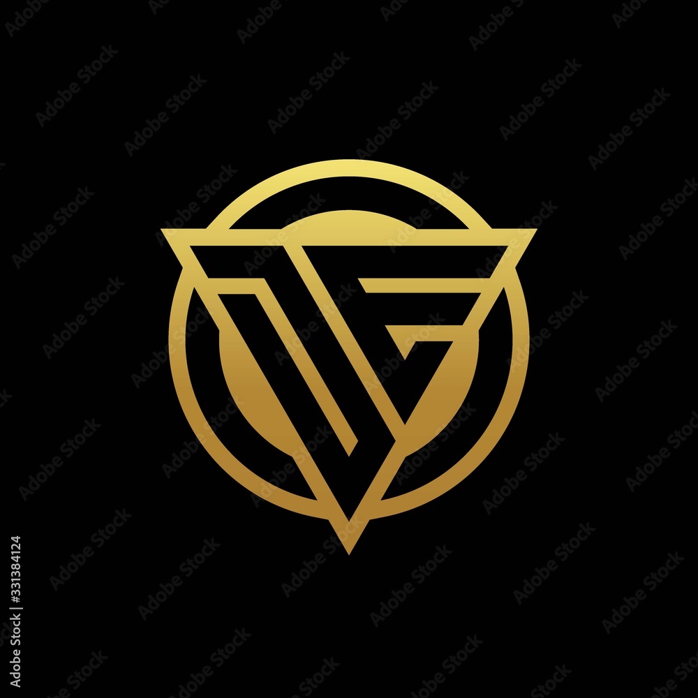 DE logo monogram with triangle shape and circle rounded isolated on gold colors DE logo monogram with triangle shape and circle rounded isolated on gold colors