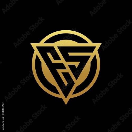ES logo monogram with triangle shape and circle rounded isolated on gold colors