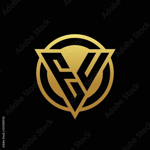 EU logo monogram with triangle shape and circle rounded isolated on gold colors