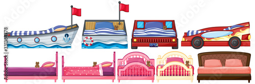 Set of bed in different shapes and designs