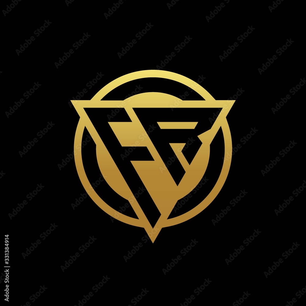 FR logo monogram with triangle shape and circle rounded isolated on gold colors FR logo monogram with triangle shape and circle rounded isolated on gold colors