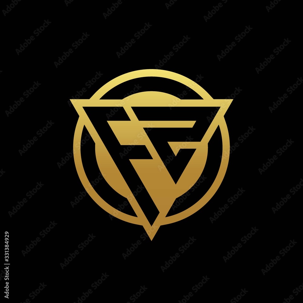 FZ logo monogram with triangle shape and circle rounded isolated on gold colors FZ logo monogram with triangle shape and circle rounded isolated on gold colors