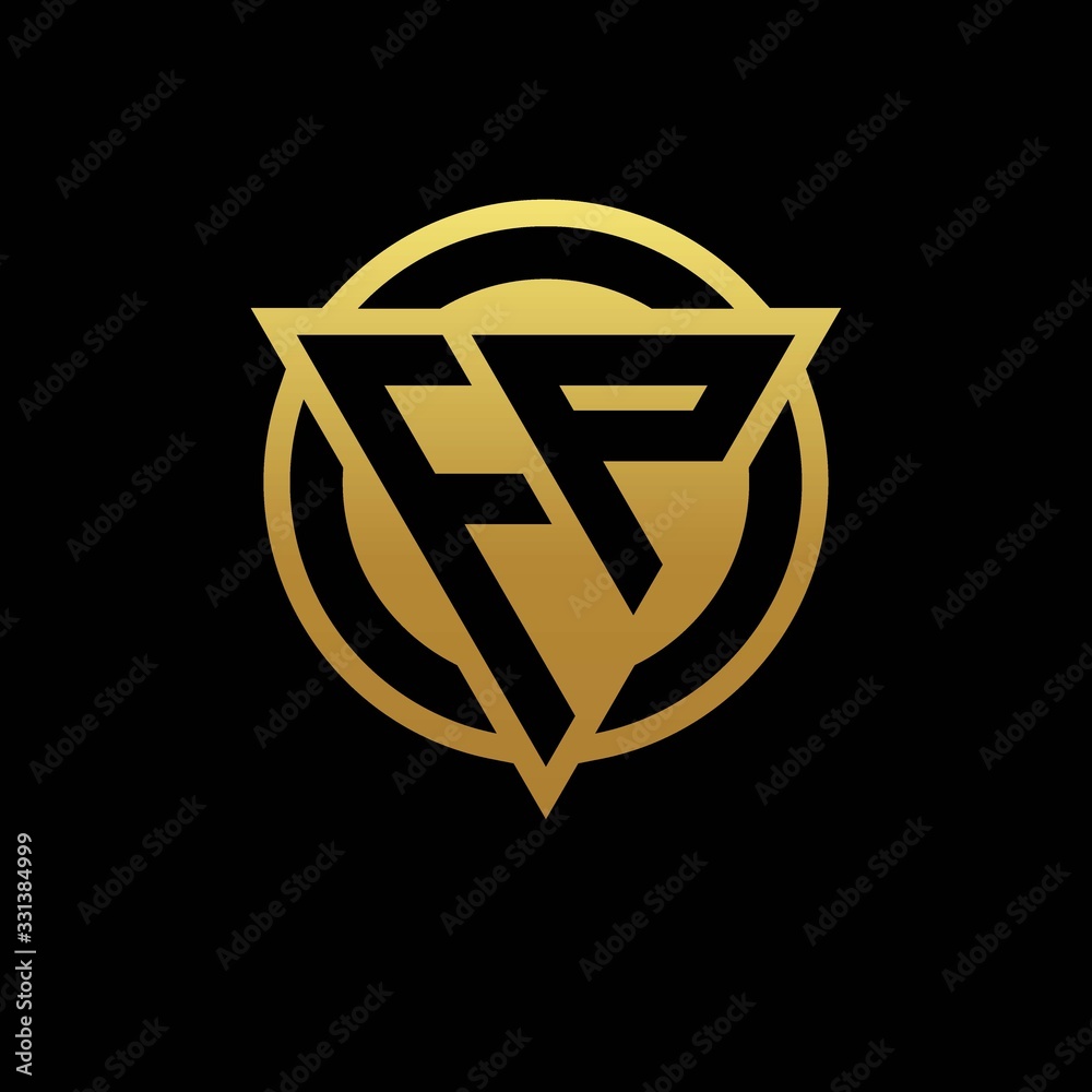FP logo monogram with triangle shape and circle rounded isolated on gold colors FP logo monogram with triangle shape and circle rounded isolated on gold colors