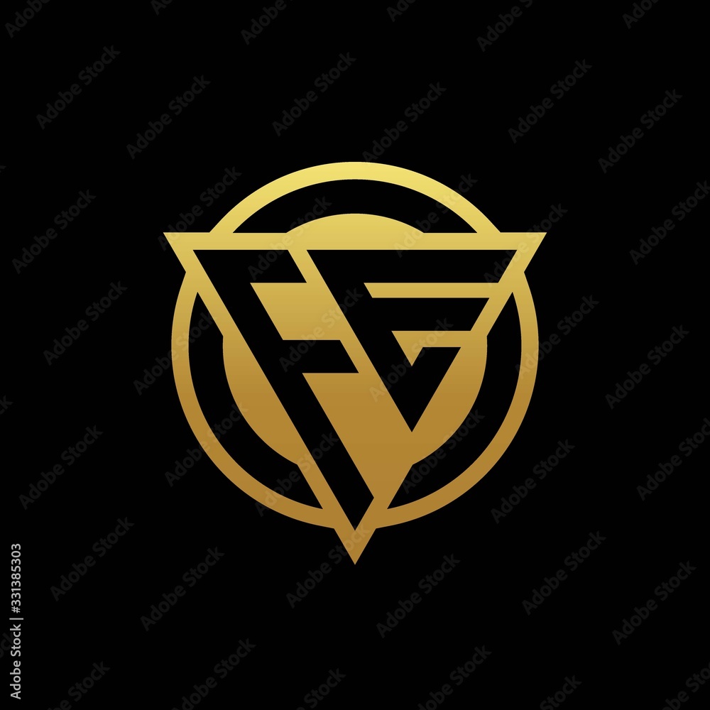 FE logo monogram with triangle shape and circle rounded isolated on gold colors FE logo monogram with triangle shape and circle rounded isolated on gold colors