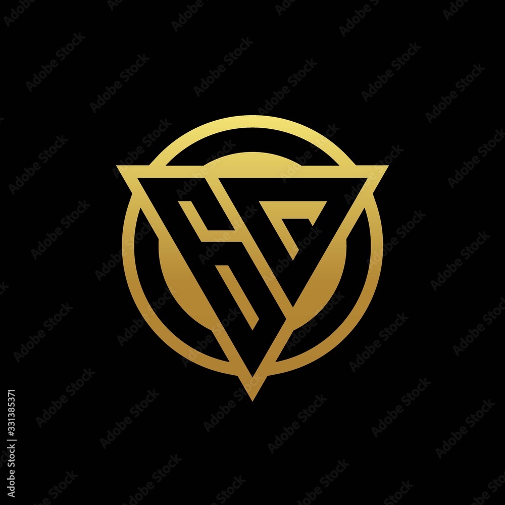 GQ logo monogram with triangle shape and circle rounded isolated on gold colors GQ logo monogram with triangle shape and circle rounded isolated on gold colors