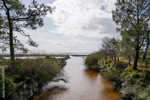 Ares lake city river in Arcachon Bay Gironde department France