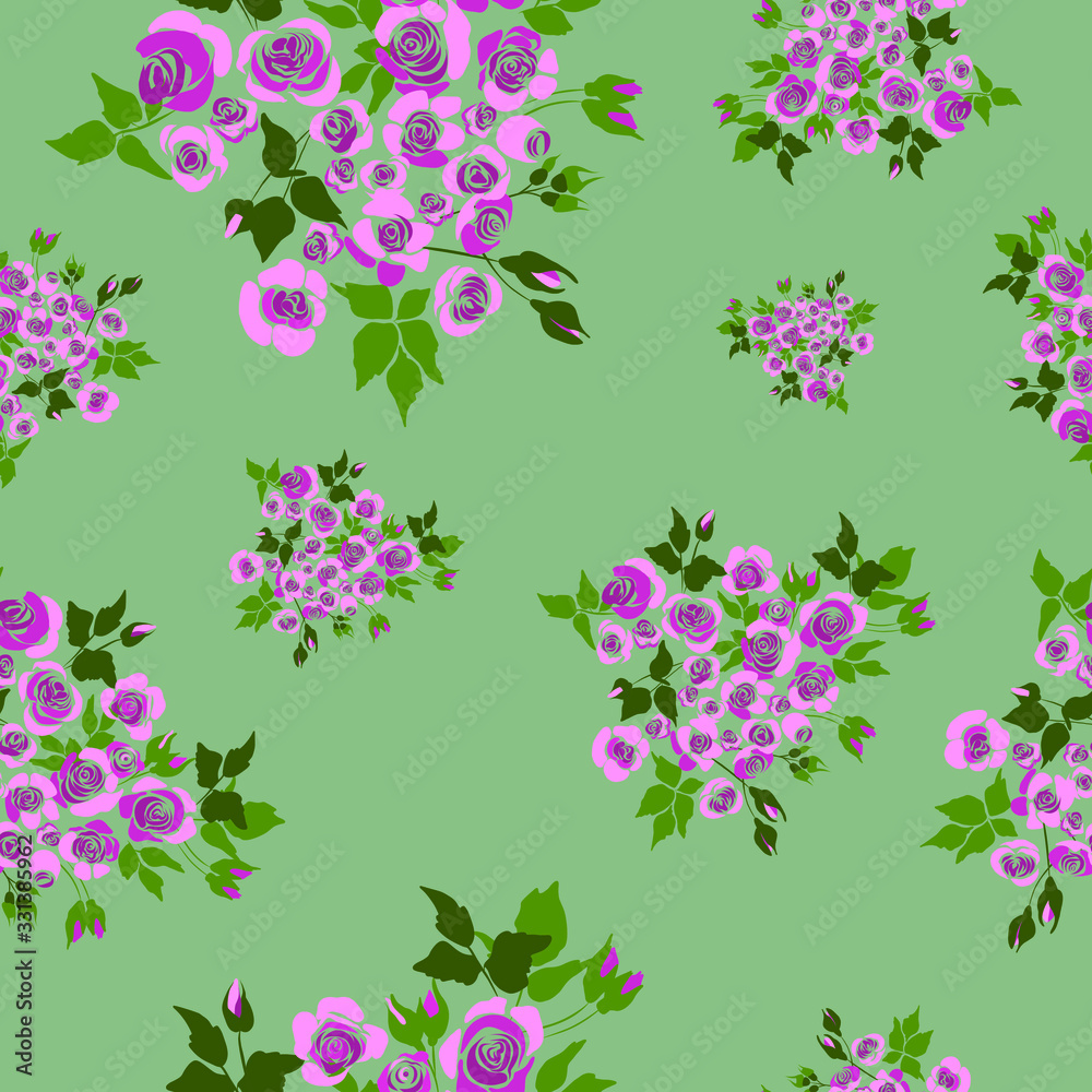 Hand drawn pastel color vector illustration seamless pattern small pink roses