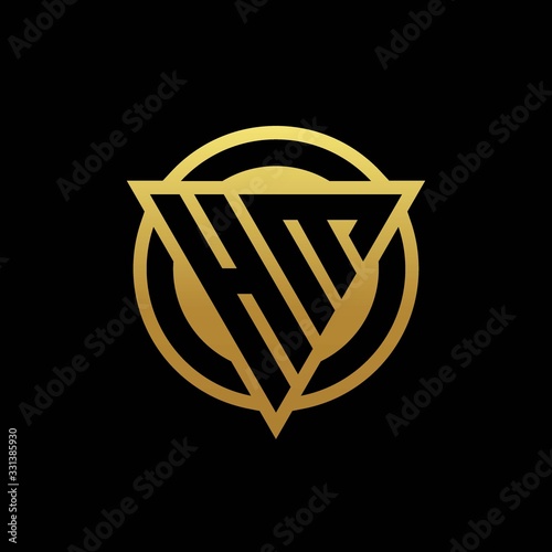HM logo monogram with triangle shape and circle rounded isolated on gold colors