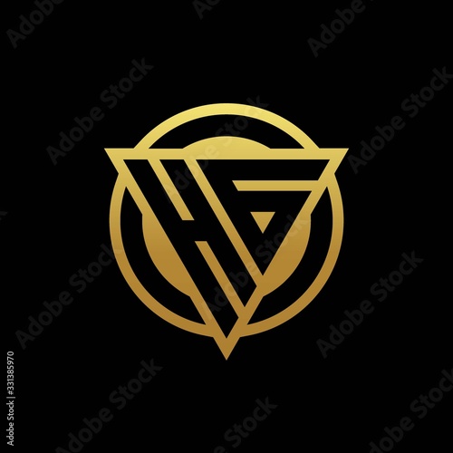 HG logo monogram with triangle shape and circle rounded isolated on gold colors