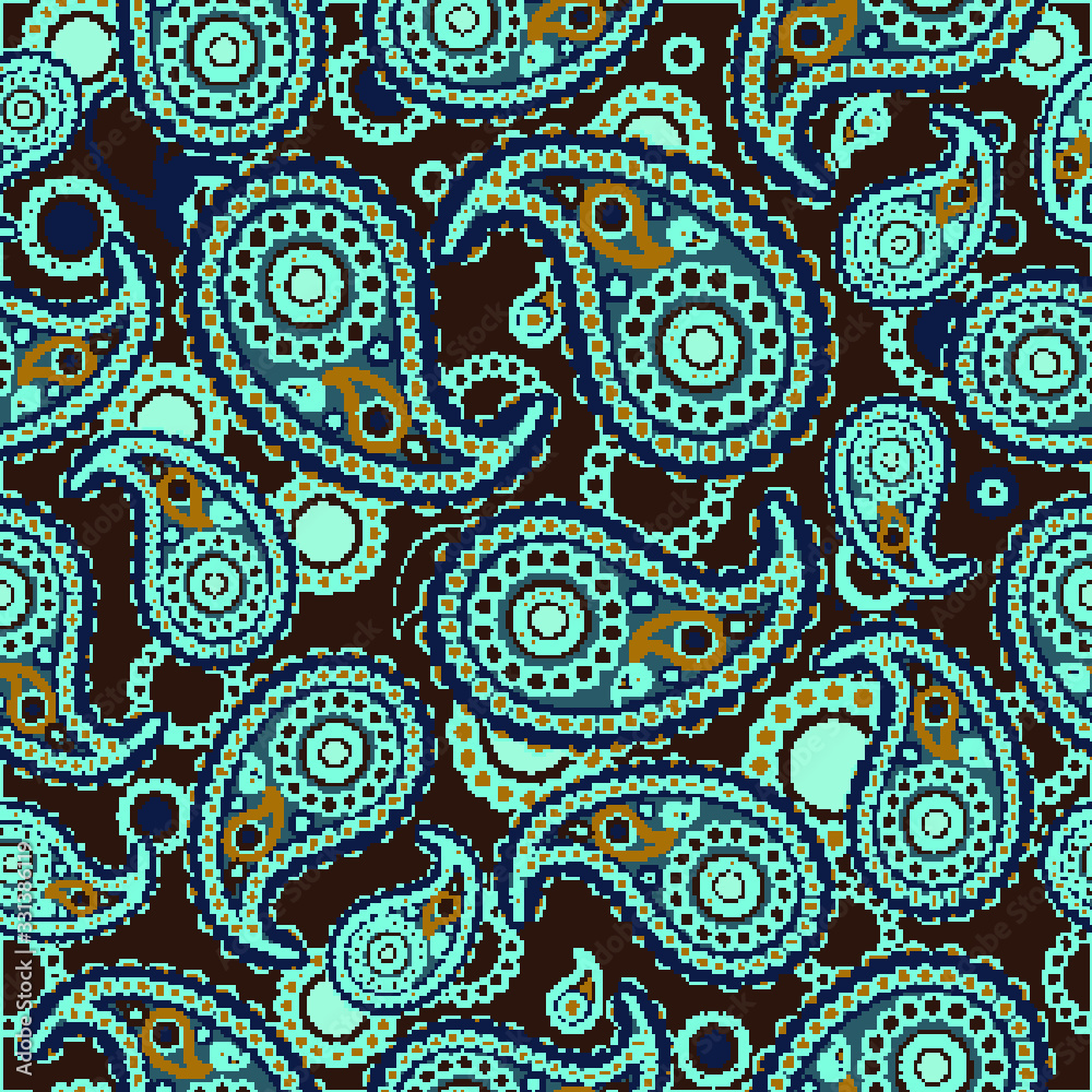 Seamless paisley pattern on the brown background