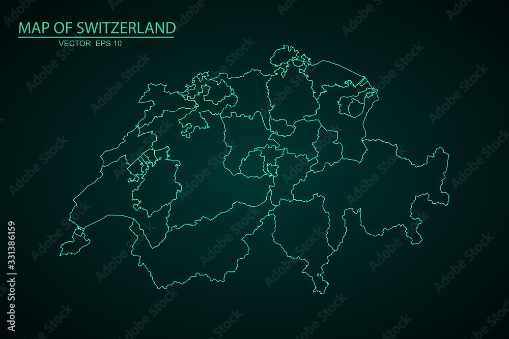 Switzerland map - blue geometric rumpled triangular low poly style gradient graphic background , polygonal design for your . Vector illustration eps 10. - Vector