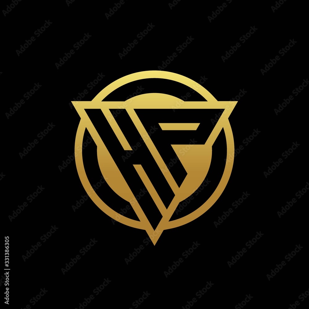 HP logo monogram with triangle shape and circle rounded isolated on gold colors HP logo monogram with triangle shape and circle rounded isolated on gold colors