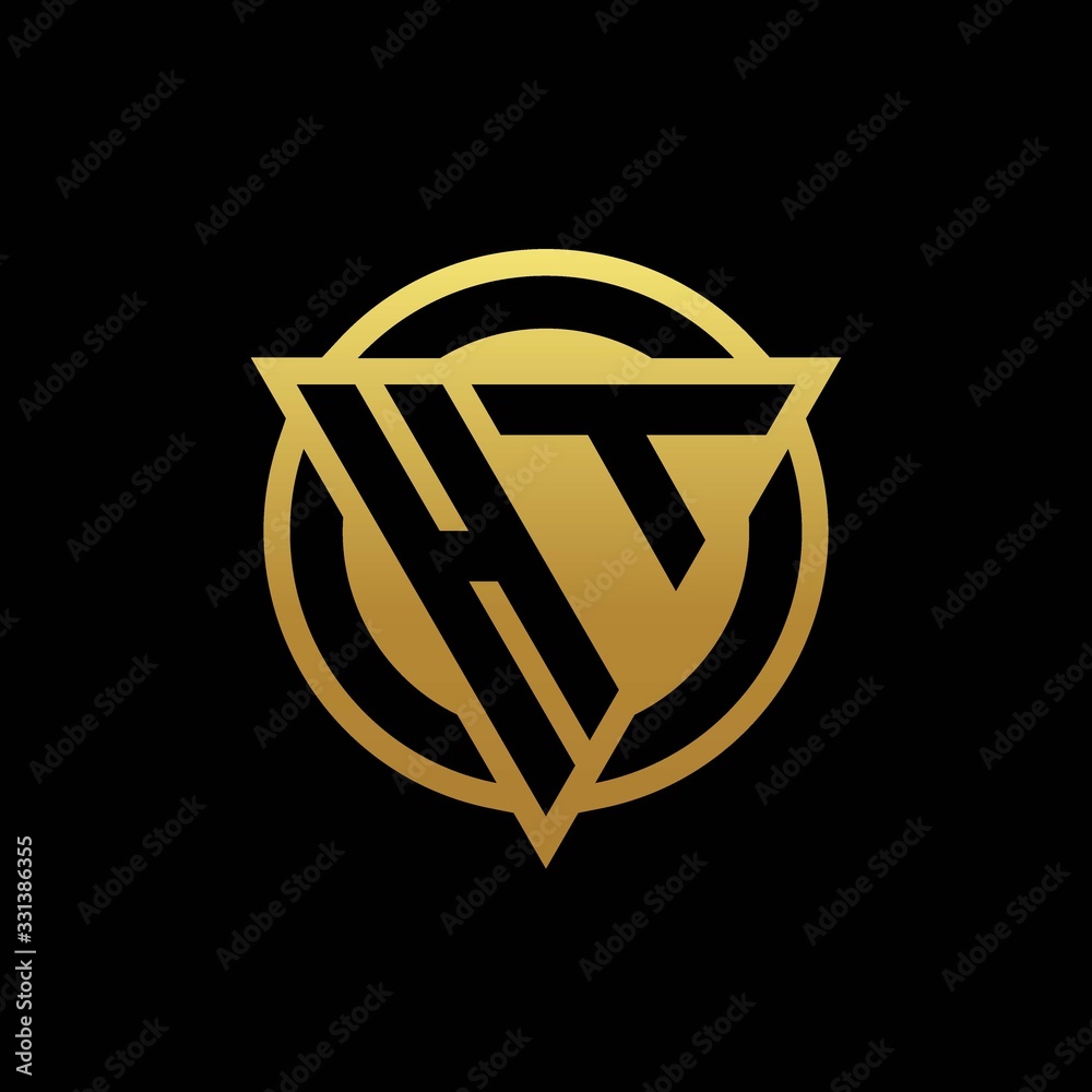 HT logo monogram with triangle shape and circle rounded isolated on gold colors HT logo monogram with triangle shape and circle rounded isolated on gold colors