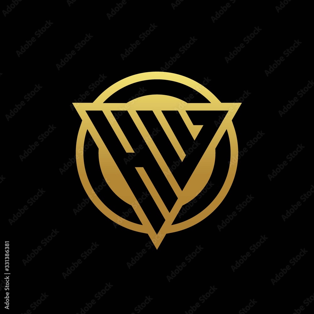 HW logo monogram with triangle shape and circle rounded isolated on gold colors HW logo monogram with triangle shape and circle rounded isolated on gold colors